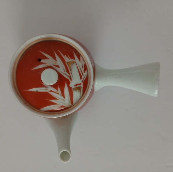 Vintage Arita-yaki Kyusu Japanese Teapot Porcelain MCM 50s RARE Orange Signed - Picture 5 of 11